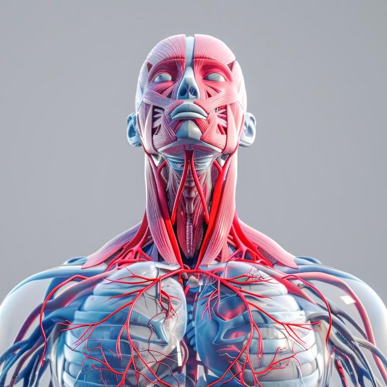 Detailed 3D illustration of vascular system muscles, focusing on circulatory problems, in scientific colors
